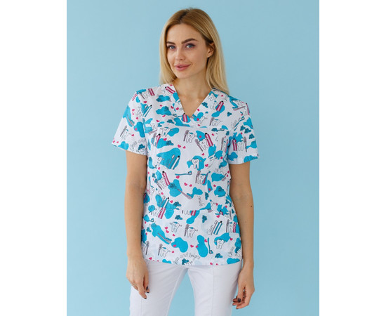 Изображение 8 Медицинский костюм с принтом женский Топаз Teeth smile р. 52, "БЕЛЫЙ ХАЛАТ" 138-324-626, Размер: 52, Цвет: teeth smile