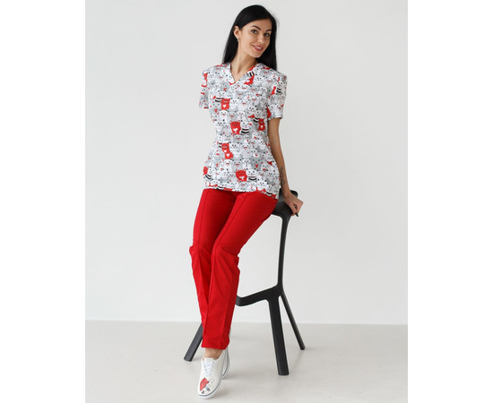 Зображення 9 Медичний костюм з принтом жіночий Топаз коти червоні р. 40, "БІЛИЙ ХАЛАТ" 138-339-643, Розмір: 40, Цвет: коти червоні