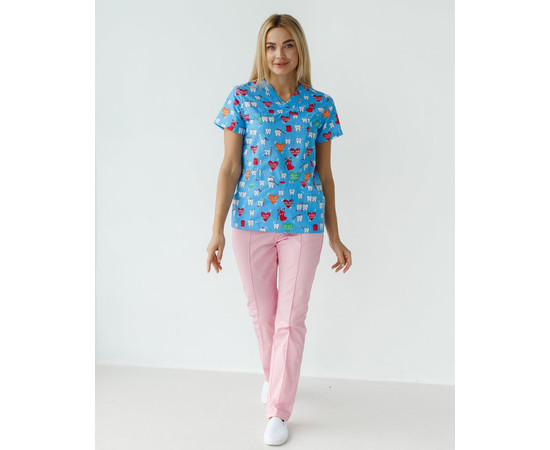 Изображение 9 Медицинский костюм с принтом женский Топаз Teeth blue р. 54, "БЕЛЫЙ ХАЛАТ" 138-376-619, Размер: 54, Цвет: teeth blue