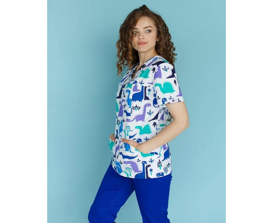 Зображення 9 Медичний костюм із принтом жіночий Топаз динозавр електрик р. 40, "БІЛИЙ ХАЛАТ" 138-334-640, Розмір: 40, Цвет: динозавр електрик