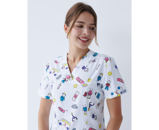 Зображення 3 Медичний костюм з принтом жіночий Топаз MediKids р. 46, "БІЛИЙ ХАЛАТ" 137-335-774, Розмір: 46, Цвет: medikids