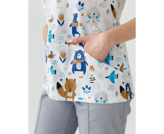 Зображення 5 Медичний костюм з принтом жіночий Топаз зайчики сірий р. 40, "БІЛИЙ ХАЛАТ" 137-328-768, Розмір: 40, Цвет: зайчики сірий
