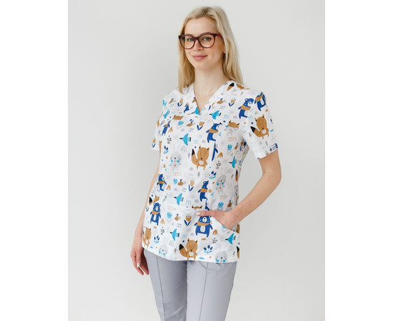 Зображення 3 Медичний костюм з принтом жіночий Топаз зайчики сірий р. 40, "БІЛИЙ ХАЛАТ" 137-328-768, Розмір: 40, Цвет: зайчики сірий