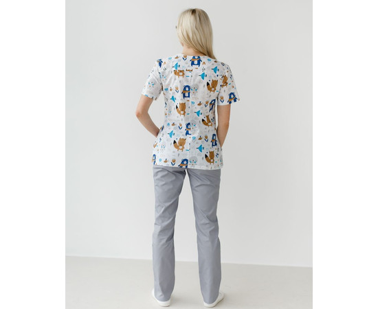 Зображення 2 Медичний костюм з принтом жіночий Топаз зайчики сірий р. 40, "БІЛИЙ ХАЛАТ" 137-328-768, Розмір: 40, Цвет: зайчики сірий