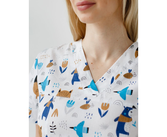 Зображення 4 Медичний костюм з принтом жіночий Топаз зайчики сірий р. 40, "БІЛИЙ ХАЛАТ" 137-328-768, Розмір: 40, Цвет: зайчики сірий