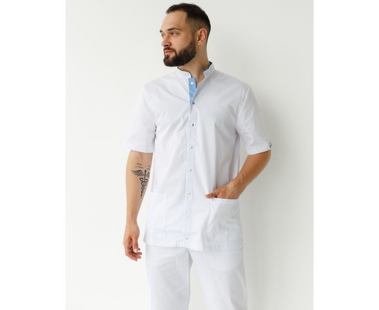 Изображение 3 Медицинский костюм мужской Лондон белый-голубой р. 56, "БЕЛЫЙ ХАЛАТ" 133-372-679, Размер: 56, Цвет: белый-голубой