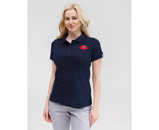 Зображення 2 Медичне поло жіноче синє з вишивкою Губи р. XL, "БІЛИЙ ХАЛАТ" 147-322-635, Розмір: XL, Цвет: синий