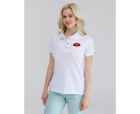 Зображення 2 Медичне поло жіноче біле з вишивкою Губи р. XL, "БІЛИЙ ХАЛАТ" 147-324-635, Розмір: XL, Цвет: білий