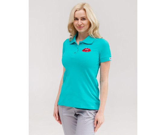 Зображення 2 Медичне поло жіноче м'ятне з вишивкою Губи р. M, "БІЛИЙ ХАЛАТ" 147-332-635, Розмір: M, Цвет: м'ятний