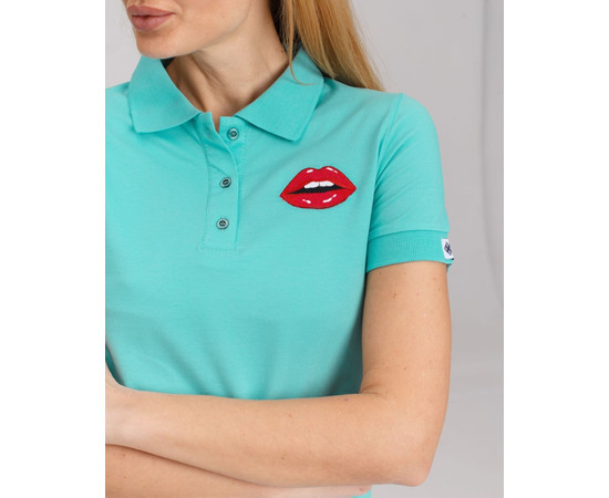 Зображення 3 Медичне поло жіноче світло-бірюзове з вишивкою Губи р. M, "БІЛИЙ ХАЛАТ" 147-426-635, Розмір: M, Цвет: бірюзовий