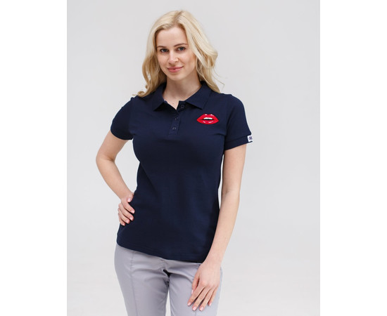 Зображення 5 Медичне поло жіноче синє з вишивкою Губи р. L, "БІЛИЙ ХАЛАТ" 147-322-635, Розмір: L, Цвет: синий