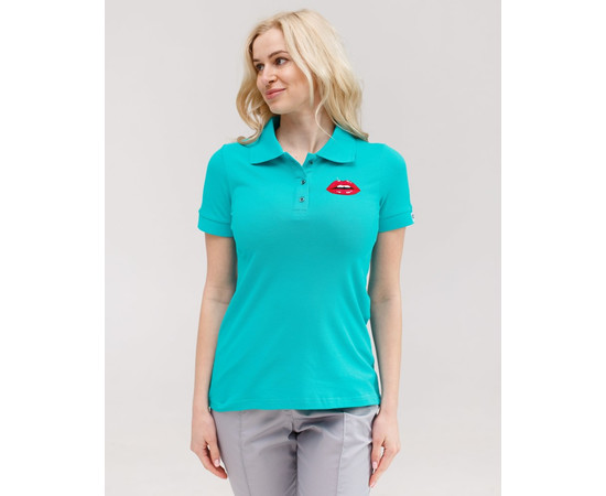 Зображення 5 Медичне поло жіноче м'ятне з вишивкою Губи р. M, "БІЛИЙ ХАЛАТ" 147-332-635, Розмір: M, Цвет: м'ятний