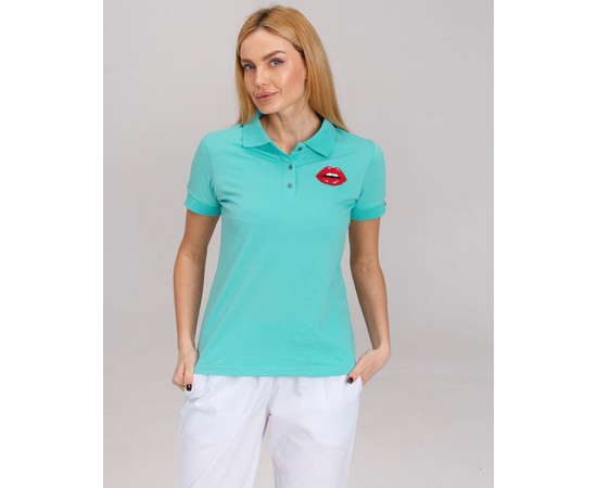 Зображення 5 Медичне поло жіноче світло-бірюзове з вишивкою Губи р. XL, "БІЛИЙ ХАЛАТ" 147-426-635, Розмір: XL, Цвет: бірюзовий