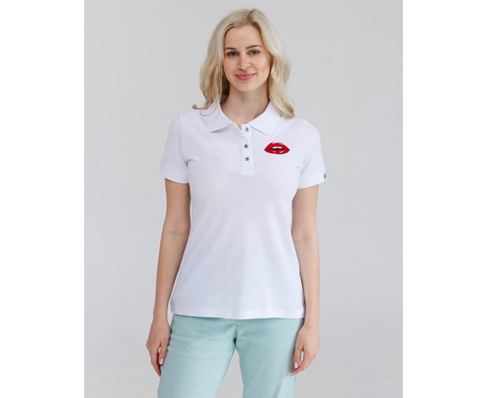 Зображення 5 Медичне поло жіноче біле з вишивкою Губи р. XL, "БІЛИЙ ХАЛАТ" 147-324-635, Розмір: XL, Цвет: білий