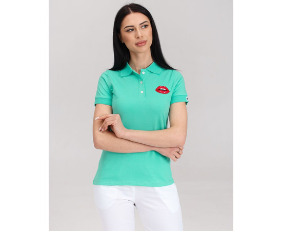 Зображення 6 Медичне поло жіноче ментол з вишивкою Губи р. L, "БІЛИЙ ХАЛАТ" 147-441-635, Розмір: L, Цвет: ментол