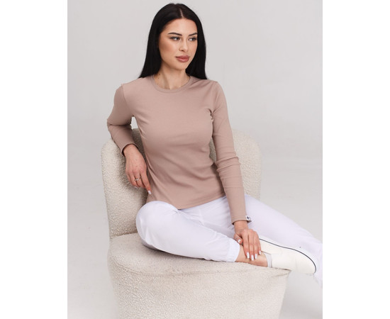 Изображение 7 Медицинский лонгслив в рубчик женский мокко р. L, "БЕЛЫЙ ХАЛАТ" 392-421-901, Размер: L, Цвет: мокко