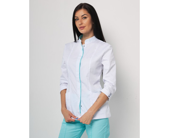 Зображення 5 Медична сорочка жіноча Сакура білий-м'ятний р. 50, "БІЛИЙ ХАЛАТ" 184-399-678, Розмір: 50, Цвет: білий-м'ятний