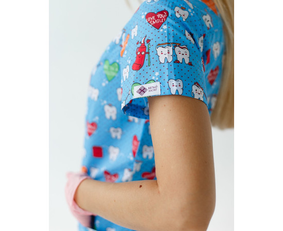 Изображение 3 Медицинская рубашка женская Топаз принт Teeth blue р. 52, "БЕЛЫЙ ХАЛАТ" 126-376-619, Размер: 52, Цвет: teeth blue