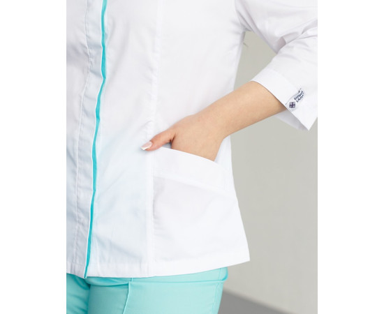 Изображение 3 Медицинская рубашка женская Сакура белый-мятный +SIZE р. 58, "БЕЛЫЙ ХАЛАТ" 428-464-679, Размер: 58, Цвет: белый-мятный