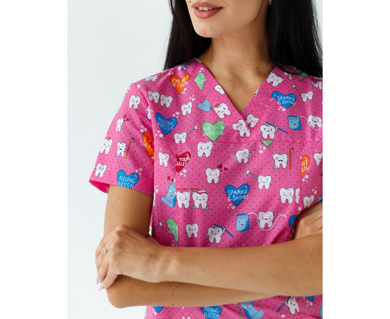 Изображение 5 Медицинская рубашка женская Топаз принт Teeth pink р. 54, "БЕЛЫЙ ХАЛАТ" 126-337-623, Размер: 54, Цвет: teeth pink