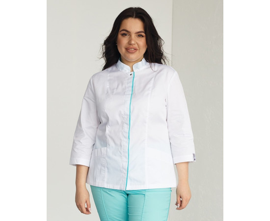 Изображение 5 Медицинская рубашка женская Сакура белый-мятный +SIZE р. 58, "БЕЛЫЙ ХАЛАТ" 428-464-679, Размер: 58, Цвет: белый-мятный