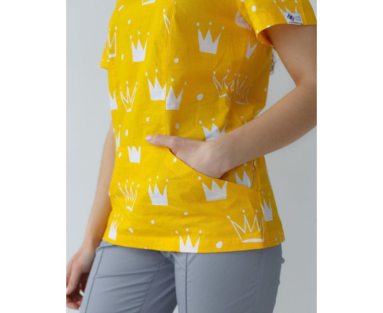Изображение 6 Медицинская рубашка женская Топаз принт корона желтая р. 42, "БЕЛЫЙ ХАЛАТ" 126-397-767, Размер: 42, Цвет: корона желтый