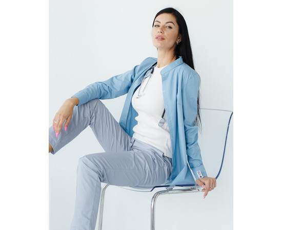 Зображення 2 Медична сорочка жіноча Стефанія сіро-блакитна р. 54, "БІЛИЙ ХАЛАТ" 402-458-821, Розмір: 54, Цвет: сіро-блакитний