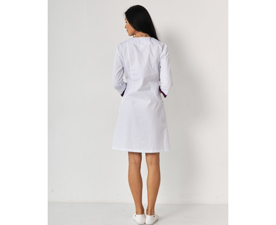 Зображення 3 Медичний жіночий халат Олівія на гудзиках білий-фіолетовий р. 52, "БІЛИЙ ХАЛАТ" 159-346-677, Розмір: 52, Цвет: білий-фіолетовий