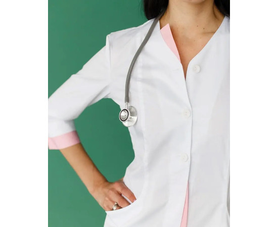 Зображення 3 Медичний жіночий халат Олівія на гудзиках білий-рожевий р. 40, "БІЛИЙ ХАЛАТ" 159-363-677, Розмір: 40, Цвет: білий-рожевий