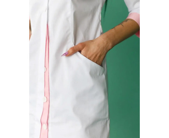 Зображення 4 Медичний жіночий халат Олівія на гудзиках білий-рожевий р. 40, "БІЛИЙ ХАЛАТ" 159-363-677, Розмір: 40, Цвет: білий-рожевий