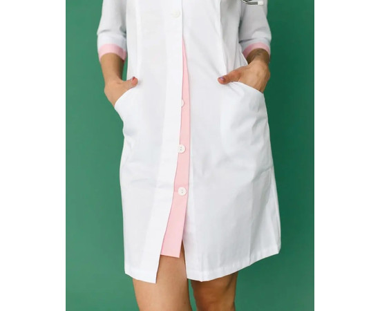 Зображення 5 Медичний жіночий халат Олівія на гудзиках білий-рожевий р. 40, "БІЛИЙ ХАЛАТ" 159-363-677, Розмір: 40, Цвет: білий-рожевий