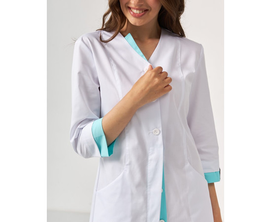 Изображение 4 Медицинский халат женский Оливия на пуговицах белый-ментол р. 52, "БЕЛЫЙ ХАЛАТ" 159-464-677, Размер: 52, Цвет: белый