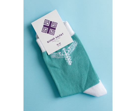 Зображення 4 Медичні шкарпетки з принтом Caduceus (м'ятні) р. 36-40, "БІЛИЙ ХАЛАТ" 143-332-836, Розмір: 36-40, Цвет: м'ятний