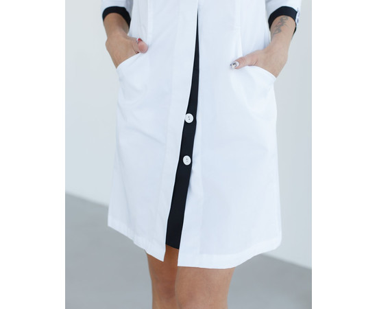 Зображення 4 Медичний жіночий халат Олівія на гудзиках білий-чорний р. 48, "БІЛИЙ ХАЛАТ" 159-347-677, Розмір: 48, Цвет: білий чорний