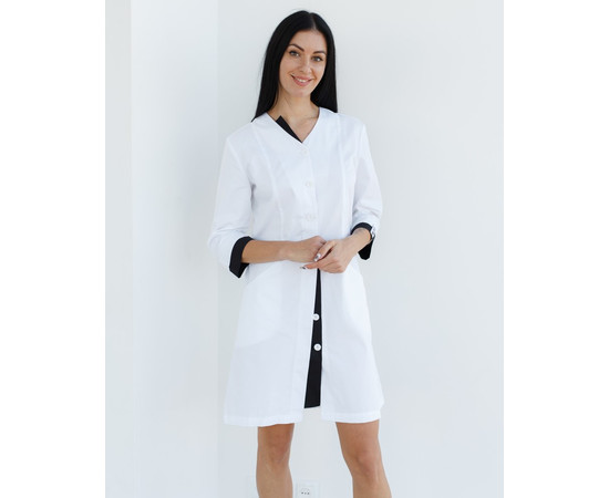 Изображение 5 Медицинский халат женский Оливия на пуговицах белый-черный р. 42, "БЕЛЫЙ ХАЛАТ" 159-347-677, Размер: 42, Цвет: белый-черный