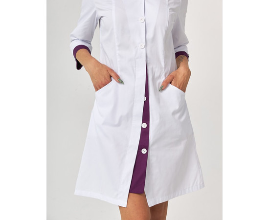 Зображення 5 Медичний жіночий халат Олівія на гудзиках білий-фіолетовий р. 42, "БІЛИЙ ХАЛАТ" 159-346-677, Розмір: 42, Цвет: білий-фіолетовий