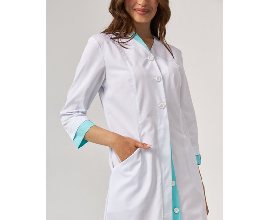 Зображення 6 Медичний жіночий халат Олівія на гудзиках білий-ментол р. 42, "БІЛИЙ ХАЛАТ" 159-464-677, Розмір: 42, Цвет: білий