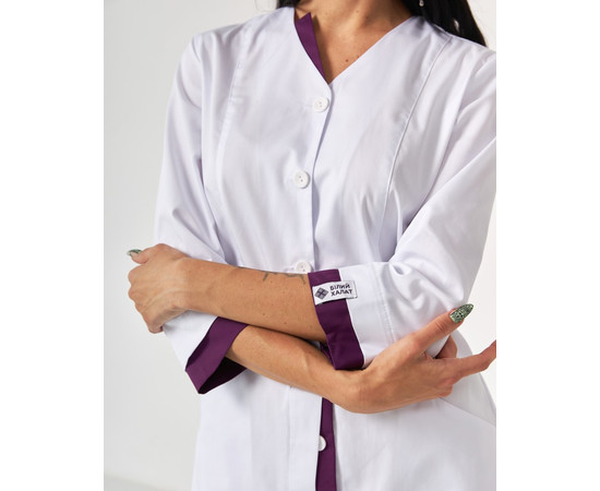 Изображение 6 Медицинский халат женский Оливия на пуговицах белый-фиолетовый р. 46, "БЕЛЫЙ ХАЛАТ" 159-346-677, Размер: 46, Цвет: белый-фиолетовый