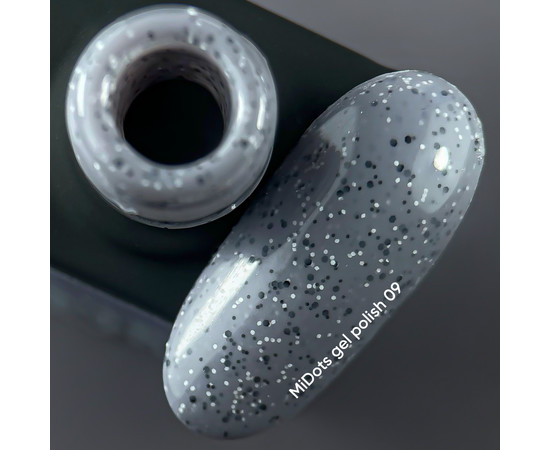 Зображення 2 Nails Of The Day MiDots gel polish №09 – глибокий–сірий гель-лак із чорними крапочками для нігтів, 10 мл, Об'єм (мл, г): 10, Колір: 09