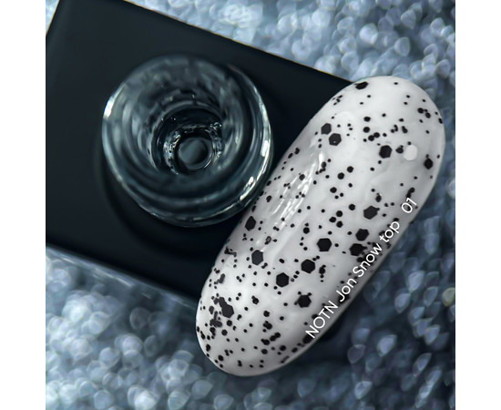 Зображення 2 Nails Of The Night Jon Snow Top №01 – топ з чорними шестигранниками різних розмірів, без липкої кулі, 10 мл, Об'єм (мл, г): 10, Колір: 01