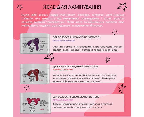 Изображение 2 Желе для ламинирования сильнопористых волос "Малина" HiSkin Crazy Hair Laminating Jelly For High-Porosity Hair Raspberry, 300 мл