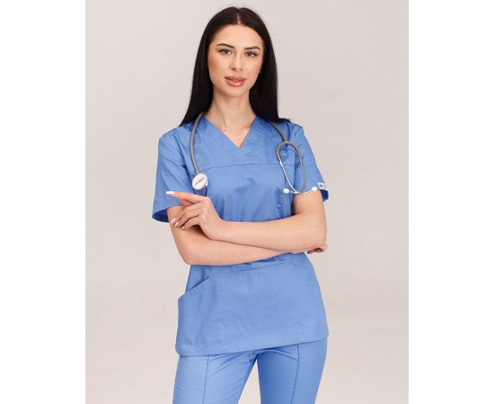 Изображение 3 Медицинский костюм женский Топаз голубой р. 44, "БЕЛЫЙ ХАЛАТ" 137-333-705, Размер: 44, Цвет: голубой