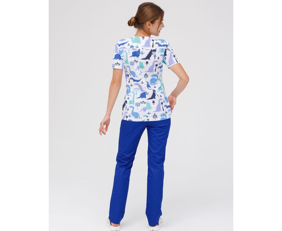 Зображення 2 Медичний костюм з принтом жіночий Топаз Динозаври синій р. 42, "БІЛИЙ ХАЛАТ" 138-322-859, Розмір: 42, Цвет: динозаври синій