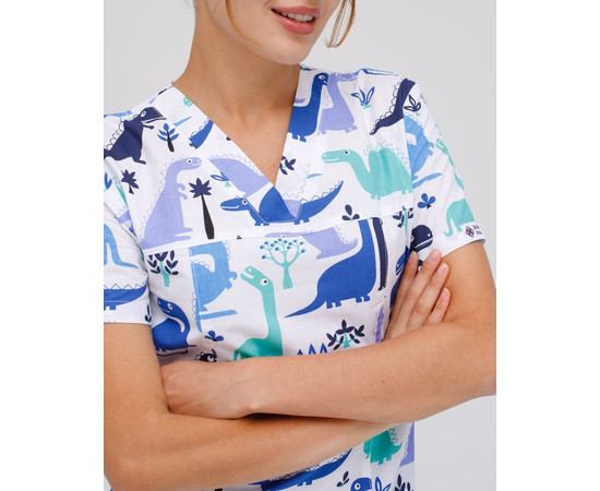 Зображення 4 Медичний костюм з принтом жіночий Топаз Динозаври синій р. 42, "БІЛИЙ ХАЛАТ" 138-322-859, Розмір: 42, Цвет: динозаври синій