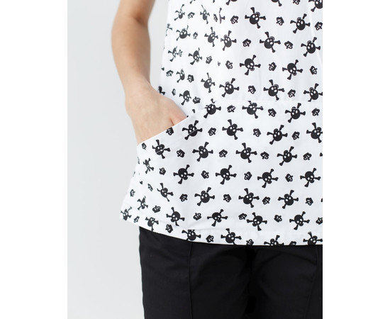 Изображение 4 Медицинская рубашка женская Топаз принт черепа белые р. 46, "БЕЛЫЙ ХАЛАТ" 164-324-666, Размер: 46, Цвет: черепа белые