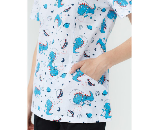 Зображення 4 Медична сорочка жіноча Топаз принт космозавр чорний р. 48, "БІЛИЙ ХАЛАТ" 126-324-771, Розмір: 48, Цвет: космозавр чорний