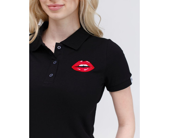Зображення 3 Медичне поло жіноче чорне з вишивкою Губи р. XL, "БІЛИЙ ХАЛАТ" 147-321-635, Розмір: XL, Цвет: чорний