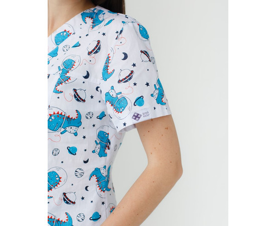 Зображення 3 Медична сорочка жіноча Топаз принт космозавр чорний р. 48, "БІЛИЙ ХАЛАТ" 126-324-771, Розмір: 48, Цвет: космозавр чорний