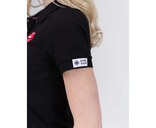 Зображення 4 Медичне поло жіноче чорне з вишивкою Губи р. XL, "БІЛИЙ ХАЛАТ" 147-321-635, Розмір: XL, Цвет: чорний