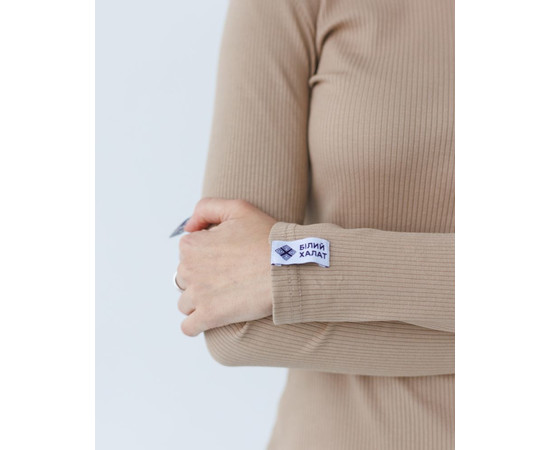 Изображение 4 Медицинский лонгслив в рубчик женский песочный р. M, "БЕЛЫЙ ХАЛАТ" 392-323-901, Размер: M, Цвет: песочный